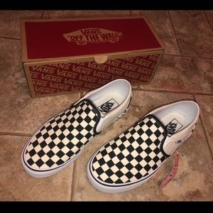 Checkered slip on vans